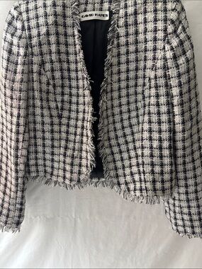 David Hayes Black & White Tweed Fringe Blazer Vintage 100-% Silk Tweed Cropped